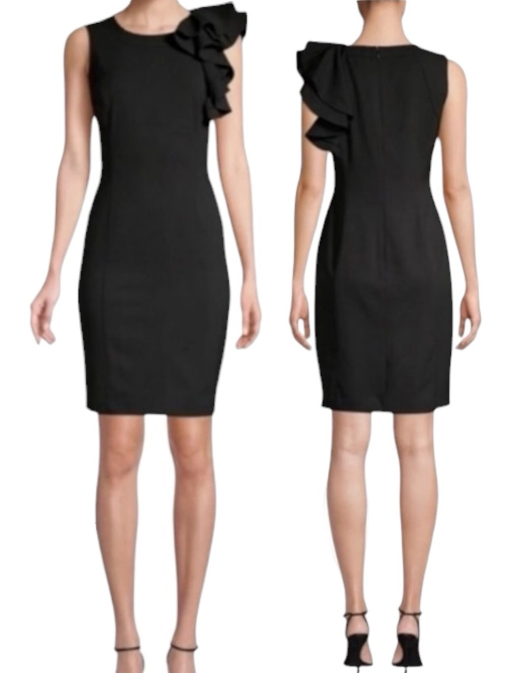 Calvin Klein Black One-Shoulder Ruffle Mini Dress